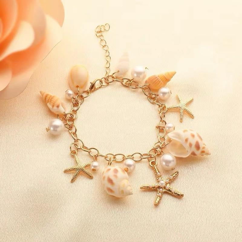 Ocean Charm Bracelet for Women – Gold Shell & Starfish Beach Jewelry, Summer Style