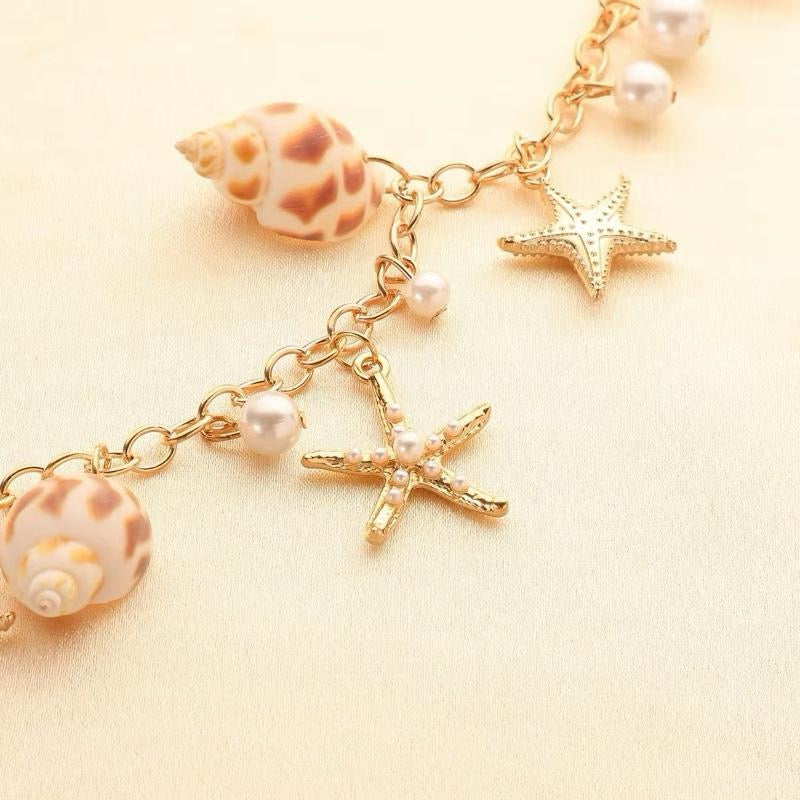 Ocean Charm Bracelet for Women – Gold Shell & Starfish Beach Jewelry, Summer Style