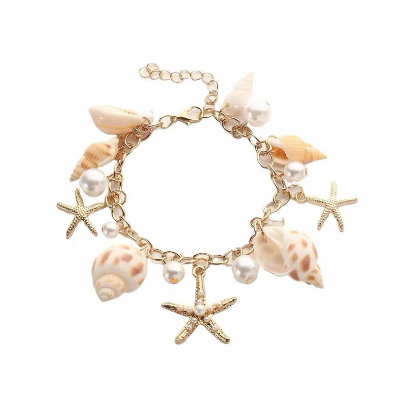Ocean Charm Bracelet for Women – Gold Shell & Starfish Beach Jewelry, Summer Style